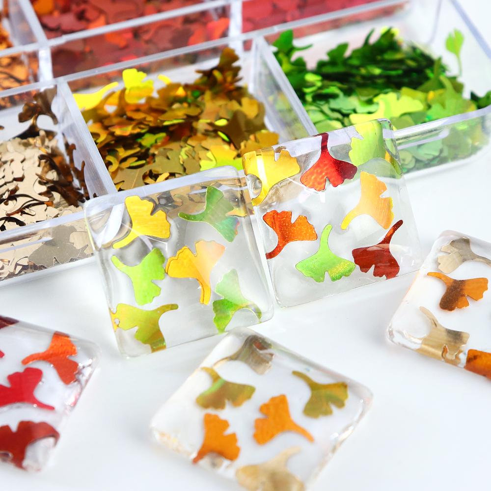 Colorful Ginkgo Leaf Nail Glitter Sequins Mixed Shiny Fallen Leaf Flakes DIY Autumn Nail Art Decoration Accessories Tool