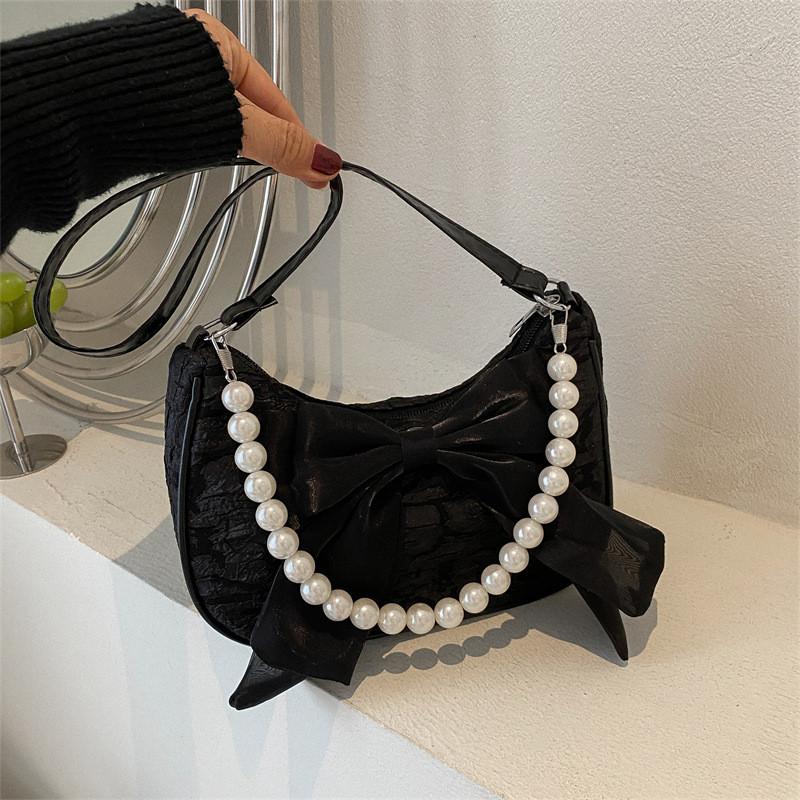Street Style Ladies Mini Crossbody Bag With Pearl Embellishments And Zipper For Casual Outings