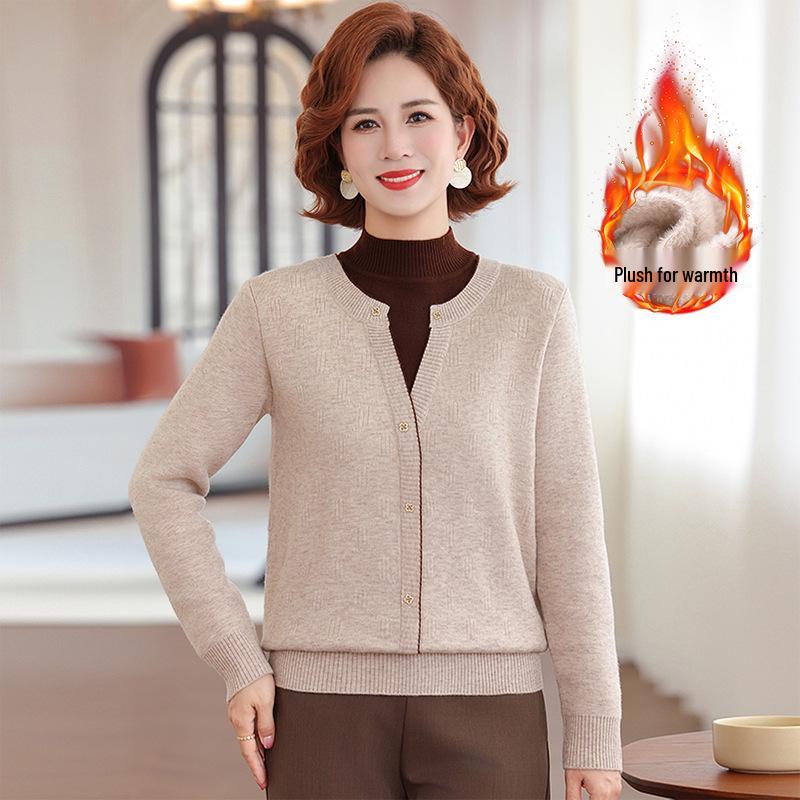 Mom's 2025 Winter Two-Piece Style Plus Velvet Sweater for Middle-Aged & Elderly Women - Thickened Autumn/Winter Velvet Base Layer Shirt
