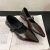 Shallow Autumn Metal Buckle Versatile 2025 Pointed Flat Bottom Women's Shoes Xiaoxiang New Soft Mary Jane Single Shoes Women's Leather