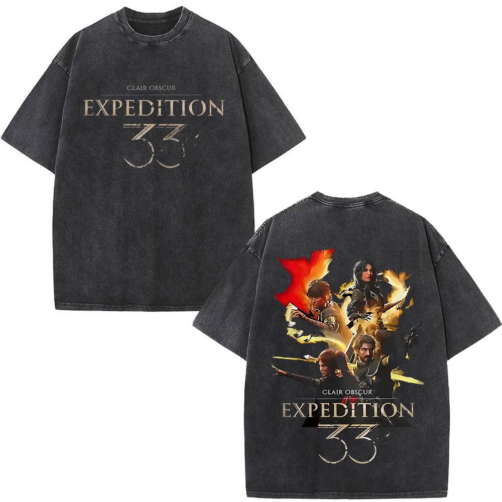 

Esquie Clair Obscur Expedition 33 Футболки з вінтажним пранням Подарункова футболка для фанатів гри Чоловічий Жіночий Одяг Модна Футболка з коротким рукавом M