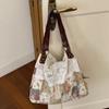 Blumen Patchwork Canvas Umhängetasche Vintage Spitzenbesatz Hobo Tasche Große Kapazität Für Pendeln & Reisen Damen Leichte Handtasche