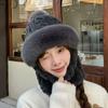 Cute bear hat mask integrated women's autumn and winter cycling to keep warm new rabbit hair windproof hat children's scarf