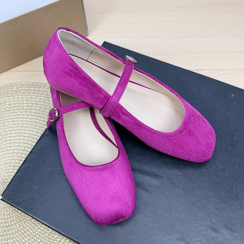 Fashion Flat Shoes for Women 2025 Square Toe Shallow Mouth Suede New Mary Jane Shoes Large Size Women's Shoes 42 43 44 Zapatos
