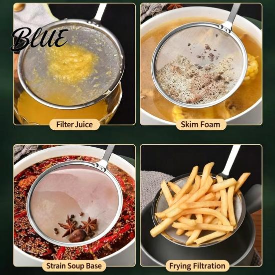 Long Handle Frying Skimmer Stainless Steel Fine Mesh Skimmer, 100-Mesh Oil Strainer Spoon with Heat Resistant Food Handle, Kitchen Ladle for Soup Foam