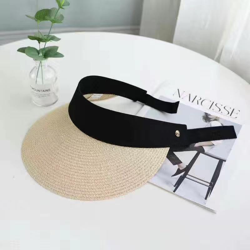 Magic Tape Panama Women Straw Hat Empty Top Summer Hat Sun Protection Outdoor Sports Fishing Beach Cap Elegant Street Cap