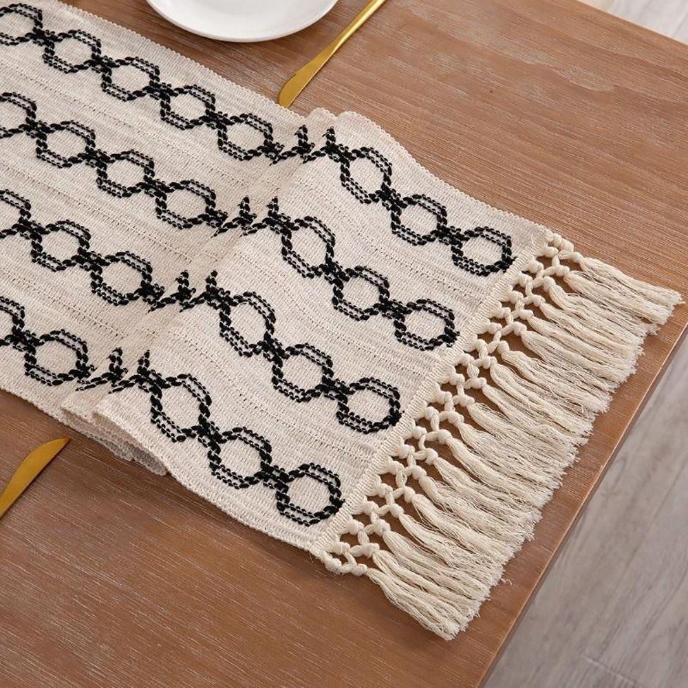1Pcs Cotton Linen Table Runner Farmhouse Rustic 30x120cm 30x160cm Tablerunner with Tassels Cream Brown Macrame Burlap