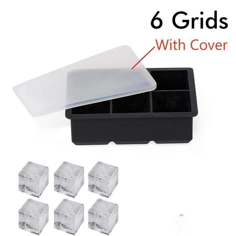 Ice Cube Tray Silicone Ice Mold Large Ice Cube Mold Square Ice Cube Maker Ice Cube Tray 4/6/8 Grid for Whiskey Cocktail Ice Mold