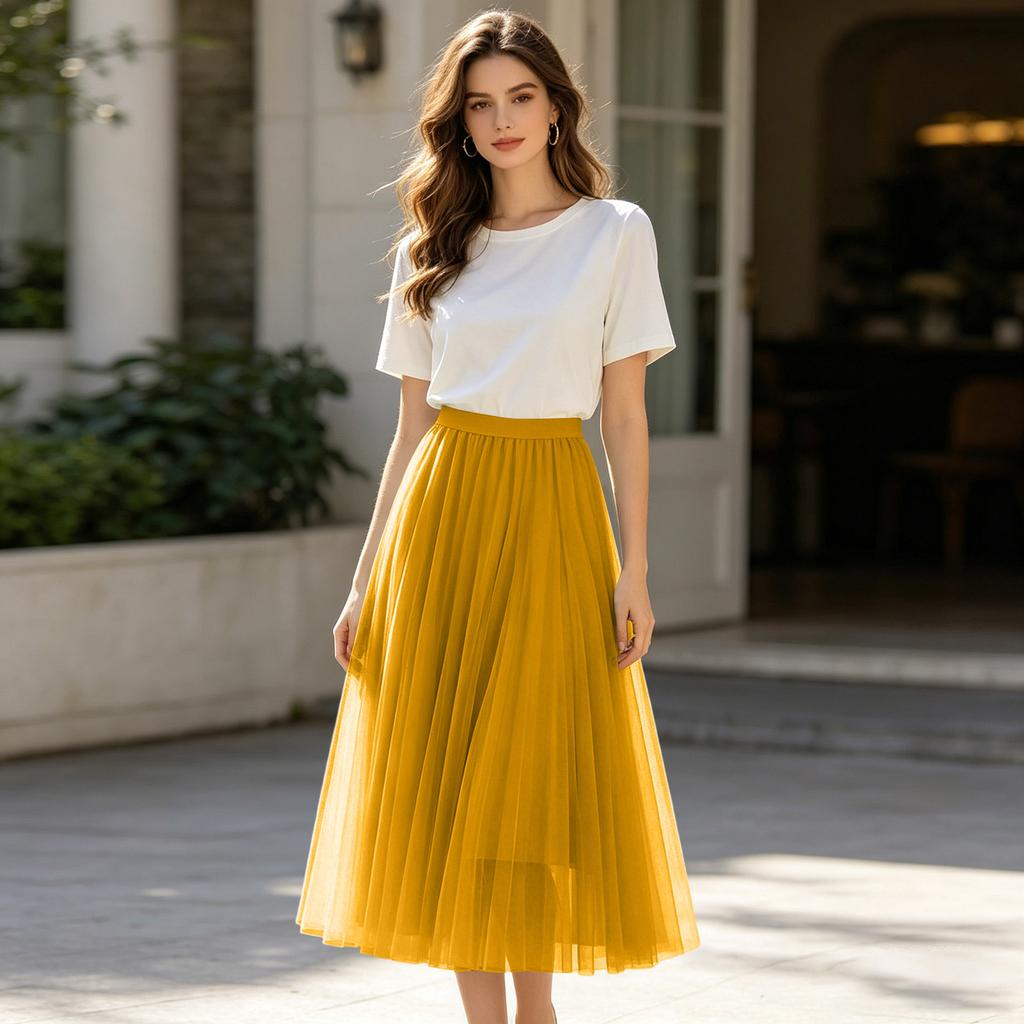 Ladies' Casual And Fashionable Mesh Half Skirt Long Skirt