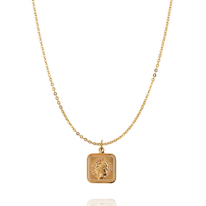 

AUGUST ALICE 18k Gold Square Medallion Necklace SHORT 415mm +50mm