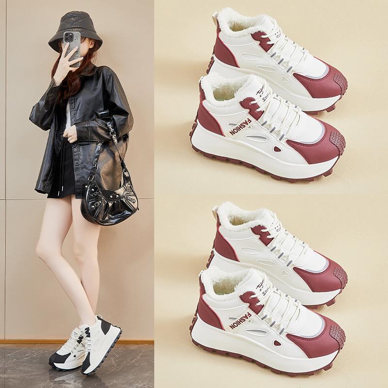 Winter Warm Snow Boots for Women Non-Slip Platform Running Sneakers With Faux Fur Lined Lace-Up Tennis Walking Shoes Women's Outdoor Short Booties