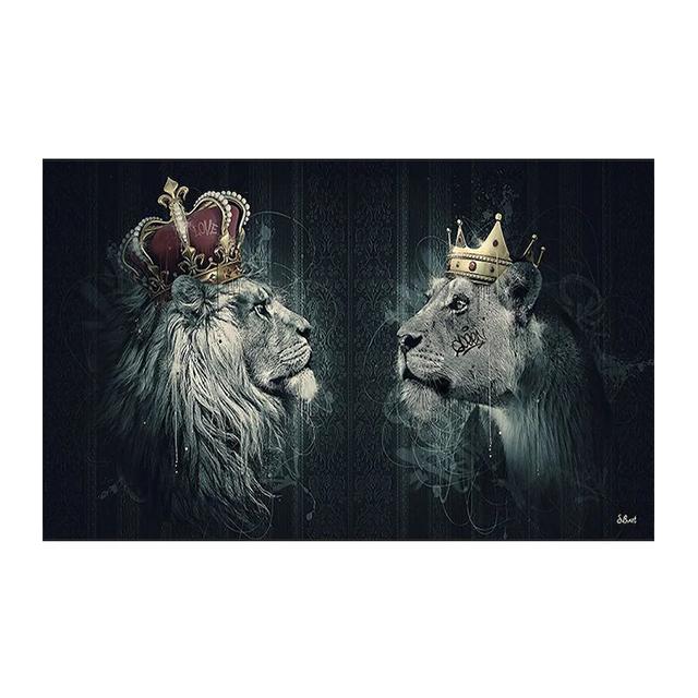 Lion Family Crown Print Canvas Painting Gallery Grade Wall Decor Posters Abstract Animal Autograph Black and White Pictures Gift