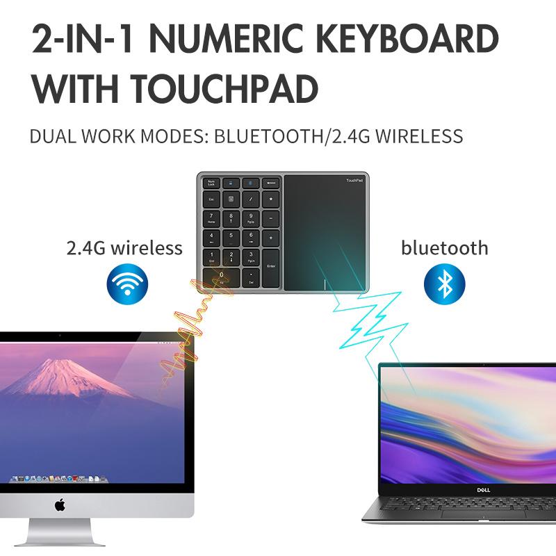 Bluetooth Numeric Keyboard with Touchpad Number Keypad Rechargable USB Wireless Digital Keyboard for Android Windows IOS
