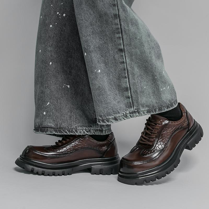 Herren Punk Stiefel Brogues Business Aufzugsschuhe Schwarze Braune Lederschuhe Dicke Sohle Plateau Schuhe Übergröße