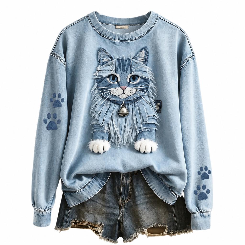 Felpa girocollo da donna con stampa animalier, vestibilità larga, pullover casual