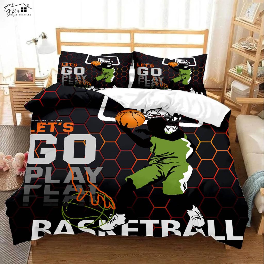 Coole Basketball 3D-gedruckte Bettdecke Kinderzimmer Bettwäsche-Set Bettdeckenbezug Kissenbezug Dreiteiliges Set Bettbezug