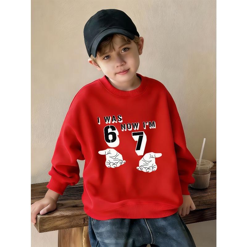 kids unisex Round Neck Sweater, Fashion Casual Number 67 Print Top