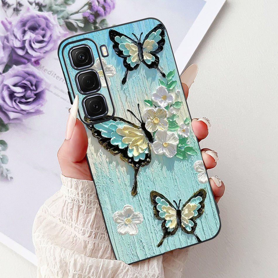 For Infinix Hot 50 4G Phone Case Hot 50 Pro+ 4G Hot50 Pro Elegant Floral Cat Pattern Black Silicone Soft TPU Cases