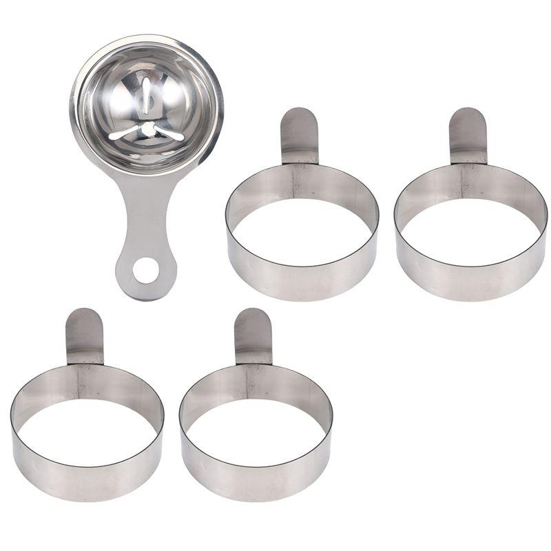 AEE2-4 Pcs Stainless Steel Egg Rings For Frying Eggs Egg Shaper Non-Stick Cooking Rings Omelette Mold Includes 1 Egg Separator K серебряный