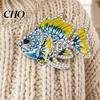 Colorful Fish Jewelry Brooch Pin Enamel Finish Rhinestones Inlay Tropical Design Sweaters Badge Alloy Electroplated Base Suits Coats Daily Wear