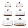 Cake Display Server Tablet Stand with Dome Plate Glass Dessert Wood Serving Shell for