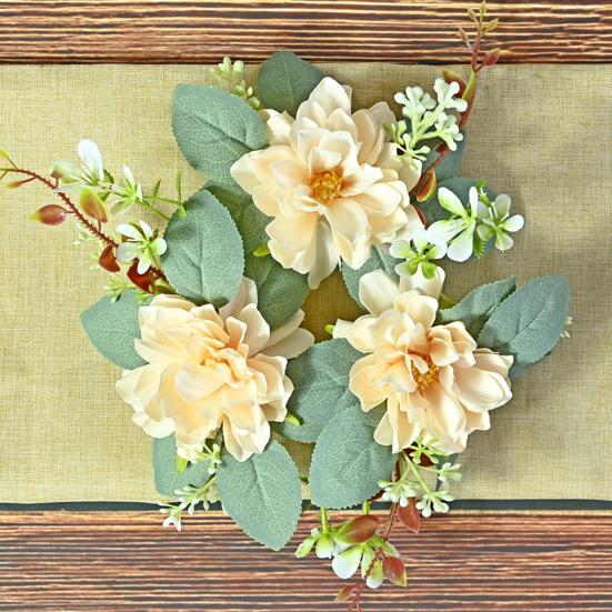 Anello Portacandele Natalizio Oro – Ghirlanda Decorativa Con Foglie Di Agrifoglio E Fiori – 23 Cm – Per Tavola E Centrotavola Festivo