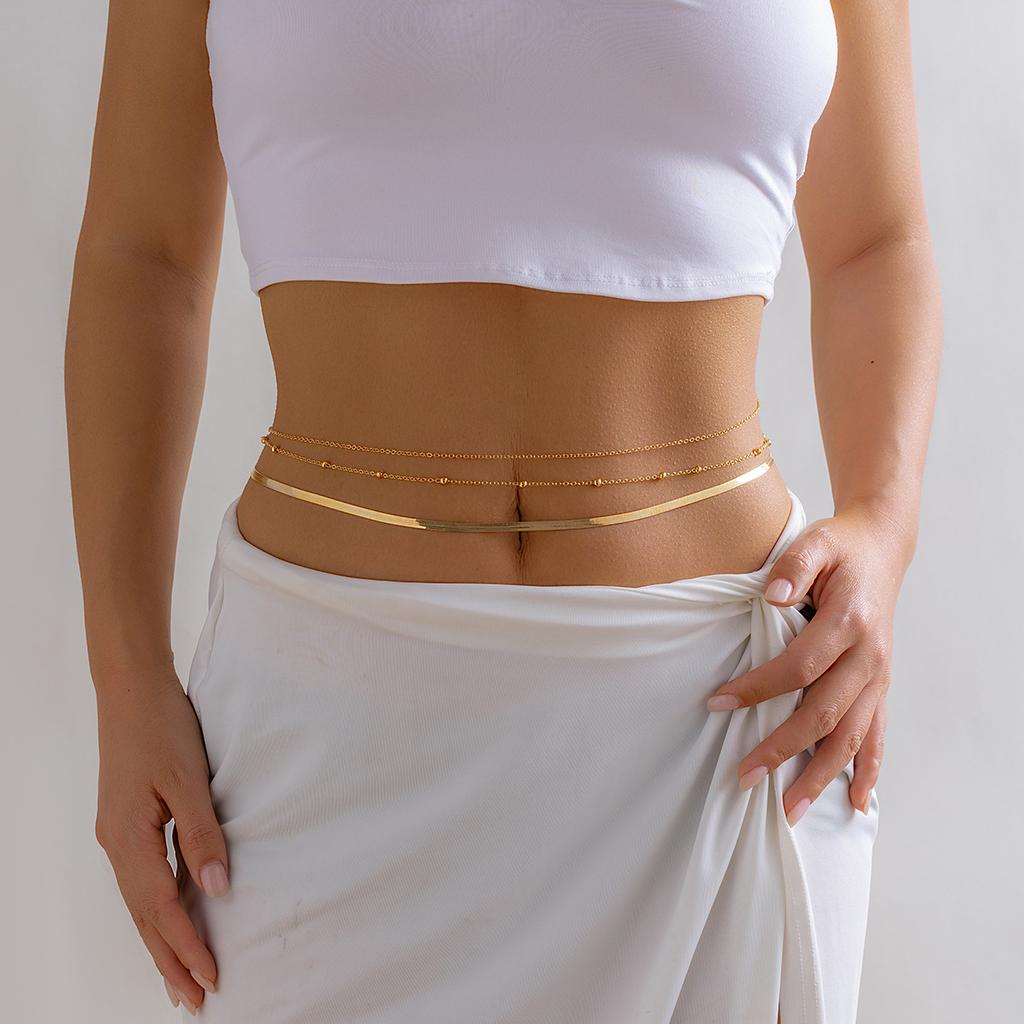 Simple Double-Layer Metal Snake Bone Chain Waist Chain, Sexy Beach Cross Fringed Body Chain