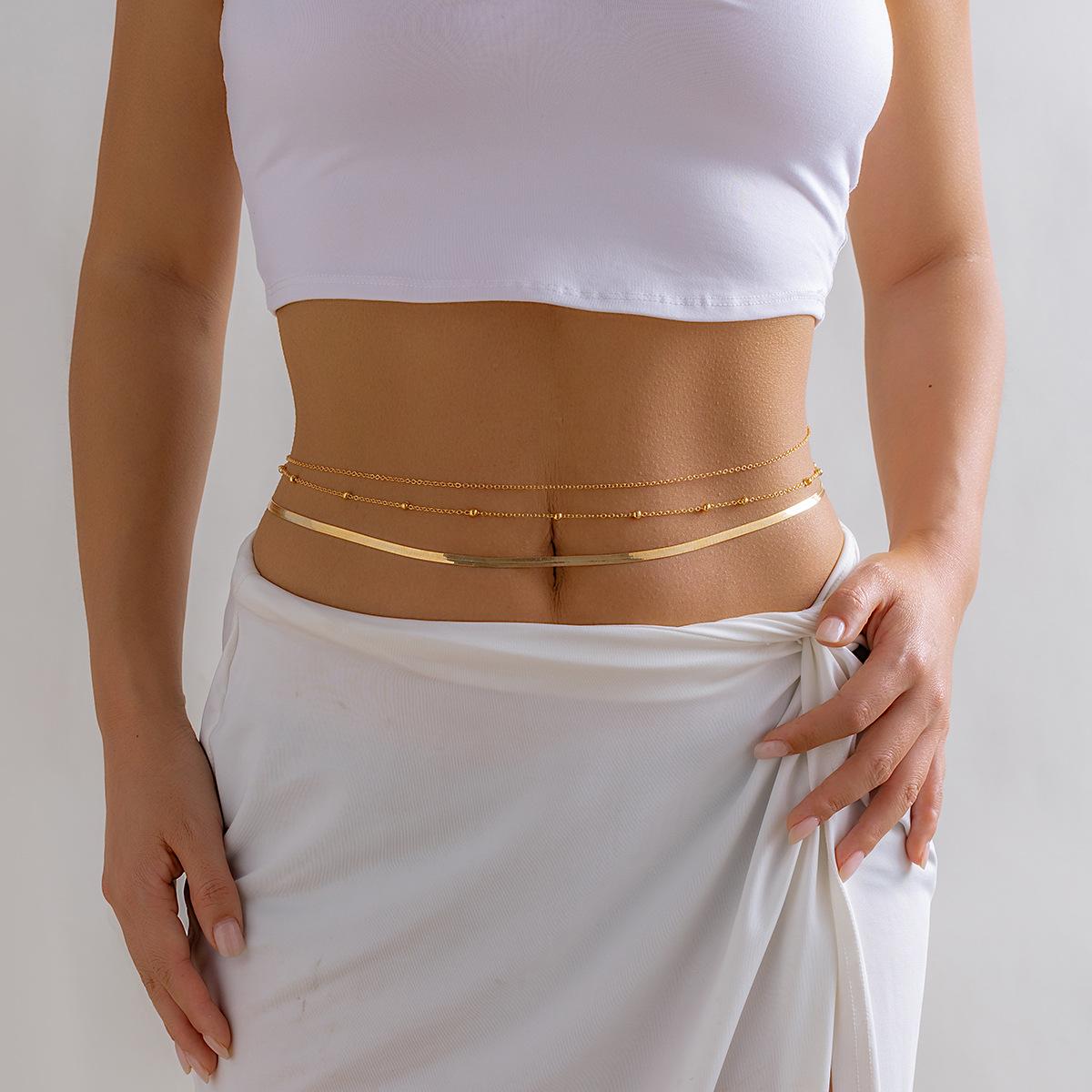 

3Pcs/Set Bohemian Flat Snake Chain Belly Waist Chain for Women Sexy Bikini Multilayer Thin Body Jewelry Summer Beach Accessory