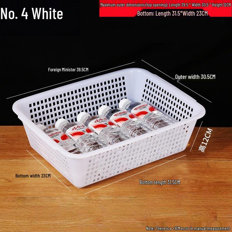 Large White Plastic Rectangular Kitchen Basket for Draining, Washing, and Storage