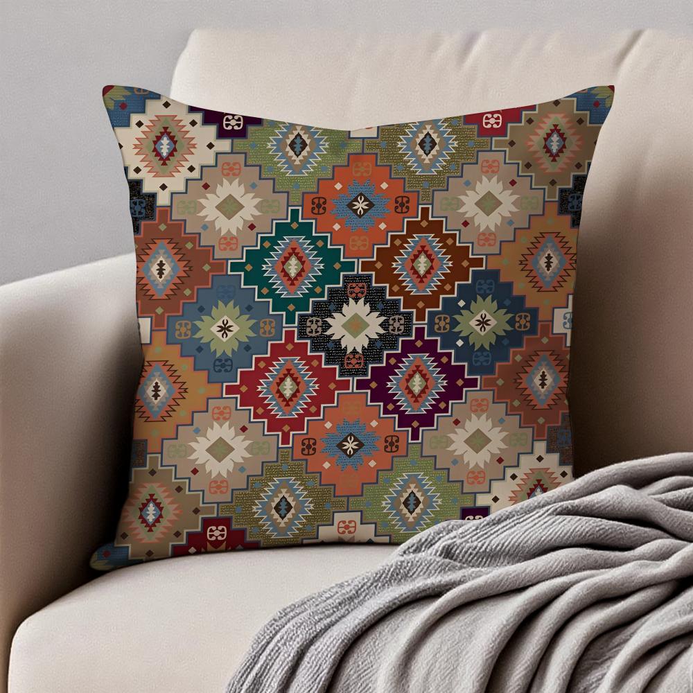 Vintage Navaho Turkish Kilim Pattern Art Cushion Cover Pillowcase Antidustmite Invisible Zipper Short Plush Sofa Cushion