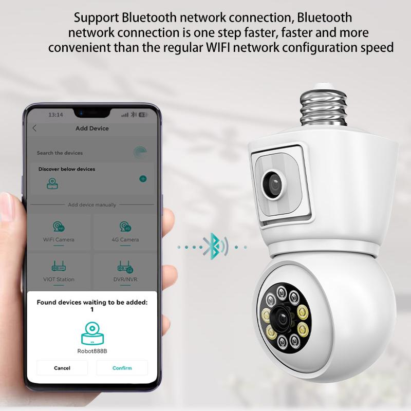 8MP E27 Bulb WiFi Camera 4K Lens Dual Screen Cam Auto Tracking Two Way Audio Night Vision CCTV Security Protection ICSEE