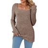New Women's Long Ribbed Modal Top, Fall Winter Square Neck Fleece Lined Casual Long Sleeve Top, European American Style Women's Clothing