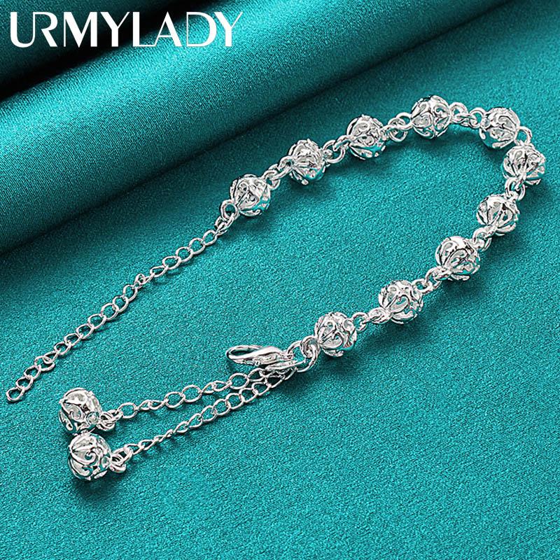 925 Sterling Silber 8mm Hohlkugel Quasten Kettenarmband Für Frauen Mode Hochzeit Verlobungsfeier Schmuck