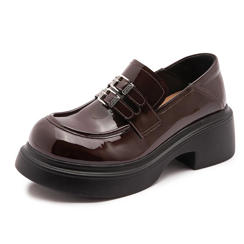 

Loafers women s 2025 spring new metal buckle British leather non-slip thick-soled small leather shoes to increase the height of one pedal single shoes 35