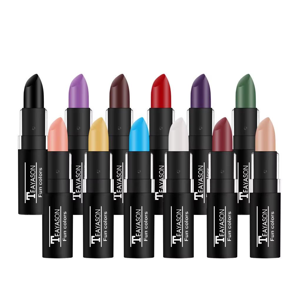 1 Stück Langanhaltendes Pigment Nude Lila Schwarz Blau Rot Grün Lippenstift Wasserdicht Samtmatt Luxus Lippen Make-up Kosmetik