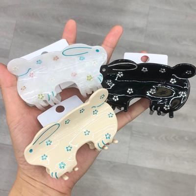 1 Stück Herbst/Winter Laufender Hase Blume Diamant Haarspange Niedlicher Acetat Hai-Clip Haarschmuck