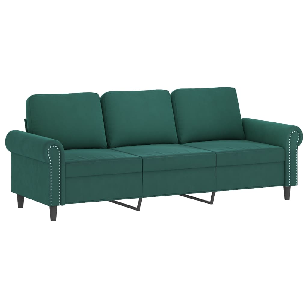 Vidaxl 3-Seater Sofa with Footstool, Dark Green, 180 Cm, Velvet