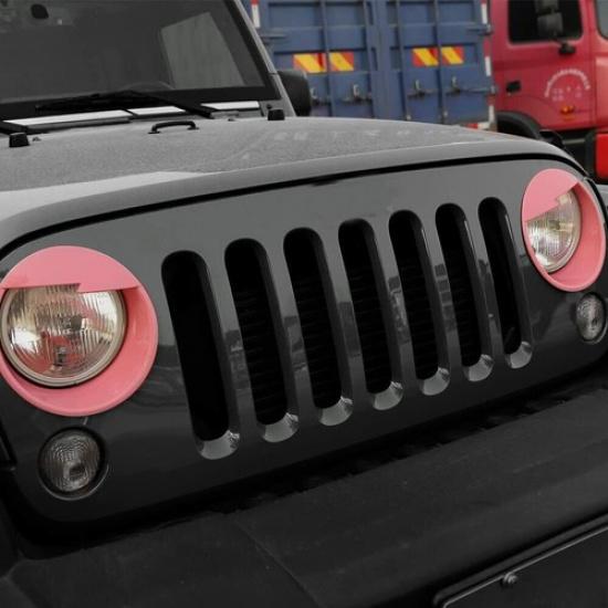 Pink Front Light Bezels Headlight Cover Lamp Trim for 2007-2018 Jeep JK Wrangler