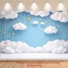 2D blauer Himmel weiße Wolken Kulisse, Goldener Stern Babyparty Fotografie Hintergrund