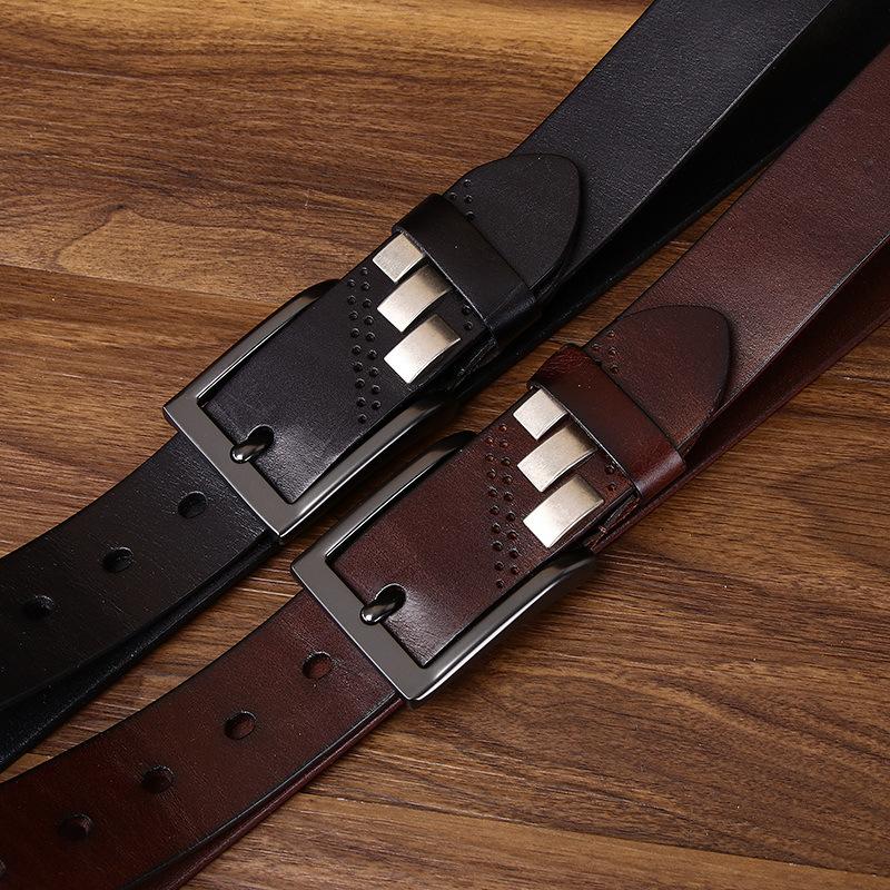 Hip Hop Personality Niche Street Machine Head Belt Men'S Genuine Leather First Layer Cowhide Punk Style Rivet Jeans Belt Men