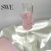 3D Butterfly Decoration Wine Glass Champagne Flutes with Pink Faux Crystal Wedding Party Anniversary Glasses