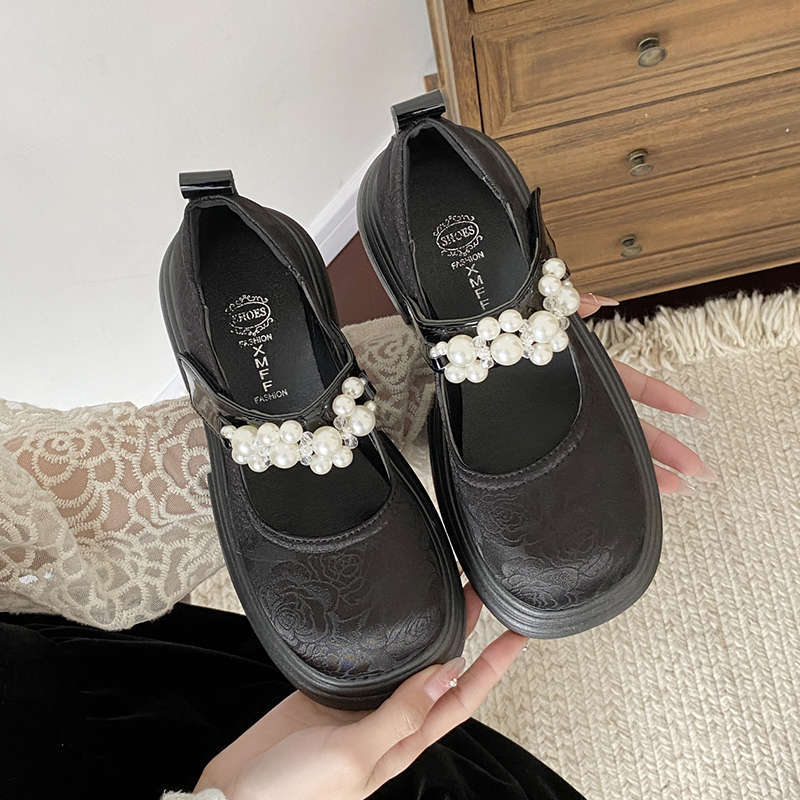 

Platform Mary Jane shoes small leather shoes women s spring new pearl high heels national style Chinese style with skirt single shoes 35