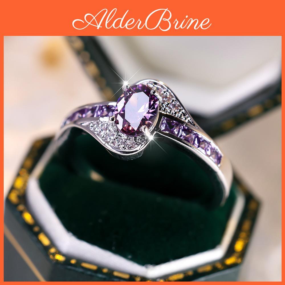 Stone Oval Zircon Purple Delicate Wedding Ring For Women High Quality Dazzling Crystal Zircon Female Classic Jewelry Gift