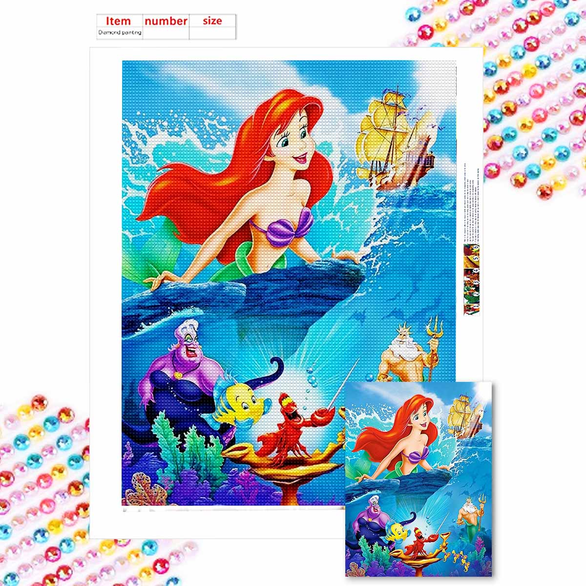 

Полная круглая алмазная живопись Приключение русалки Искусство Стразы Картина Мозаика DIY 5D Вышивка крестом Домашнее украшение Round 20x30cm
