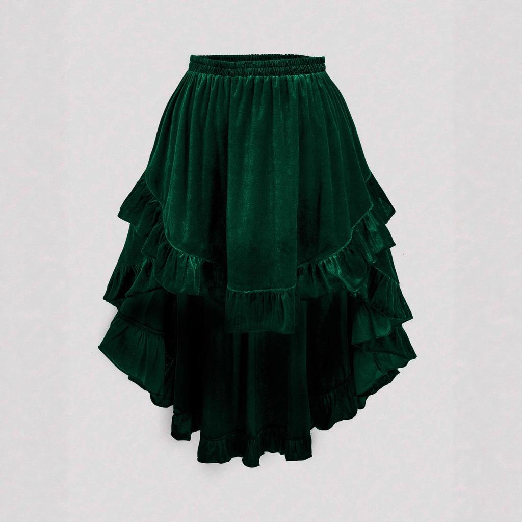 Jupe Rétro Volants Velours Doré Grande Taille Automne/Hiver 2025 - Style Européen & Américain pour Femmes