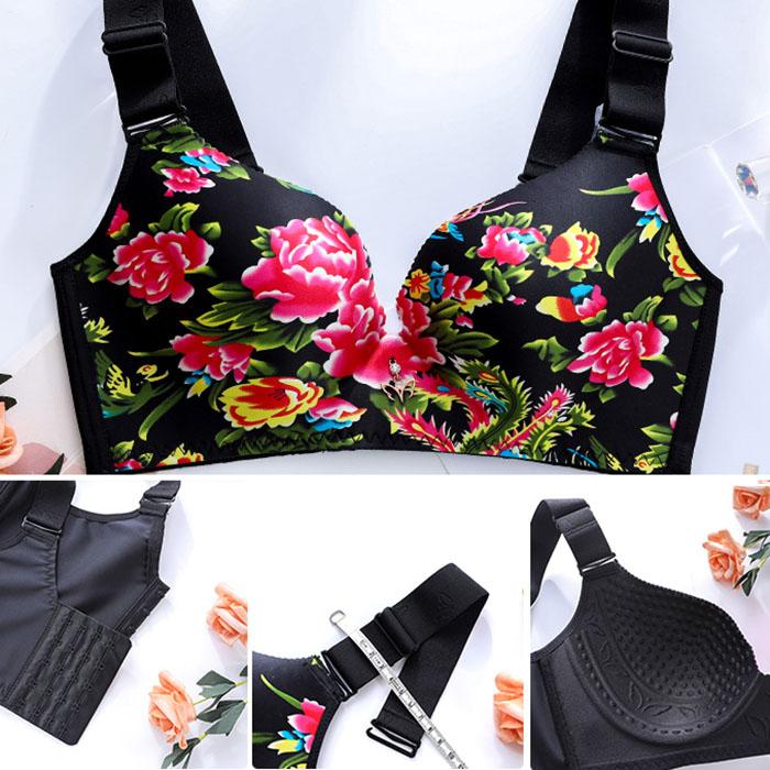 E-Cup Plus-Size-BH, dünn, sexy Blumenmuster, kein Stahlring, rot, gerafftes Bralette, unsichtbarer Push-Up-BH, ausgefallene Unterwäsche, sinnliche Dessous