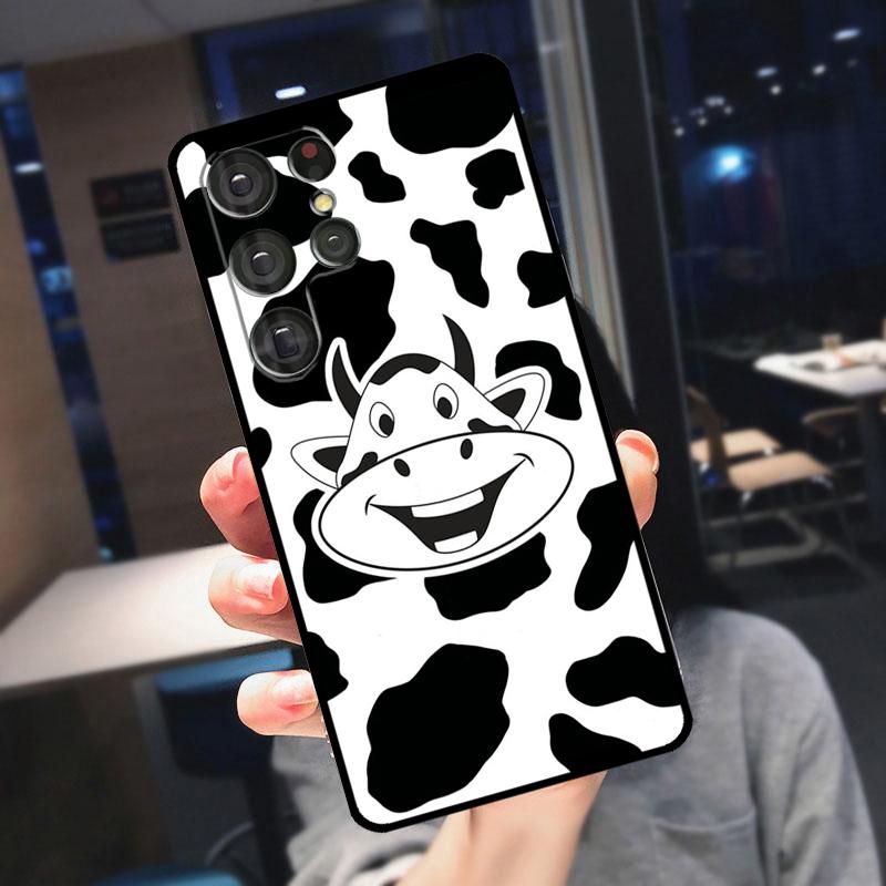 Cartoon Cute Cow Spots Cover For Samsung Galaxy S25 S24 S21 S22 S23 Ultra S9 S10 Plus S24 FE S21 FE Phone Case