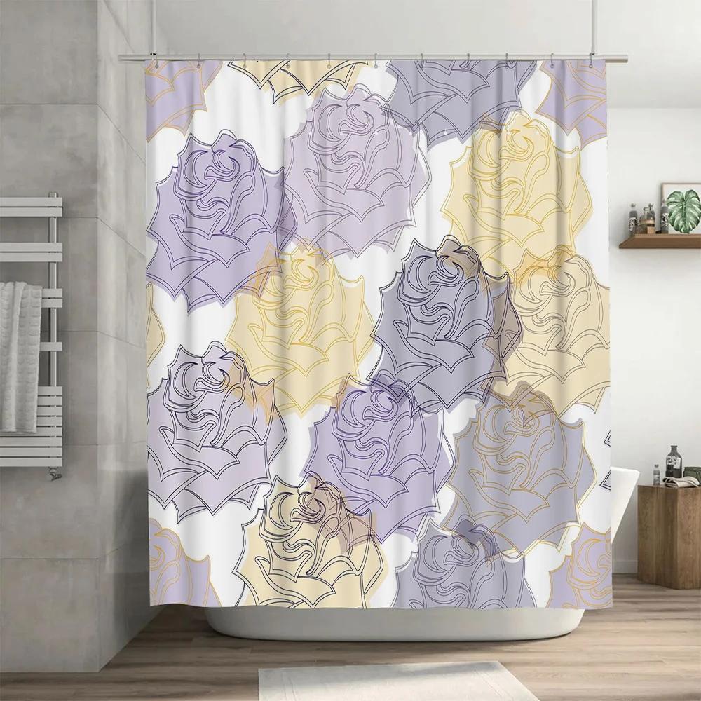 Luxurious Floral Shower Curtain Vivid Rose Design for Bathroom Decorations in Pastel Colors Suitable for Home Kitchen and Bedroo