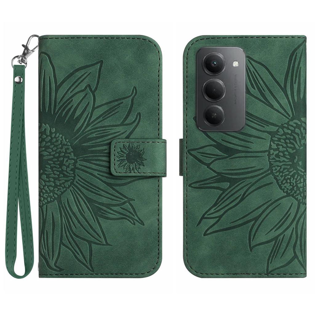 For Xiaomi Redmi 15 5G Case Sunflower Imprint Leather Wallet Phone Cover with Wrist Strap