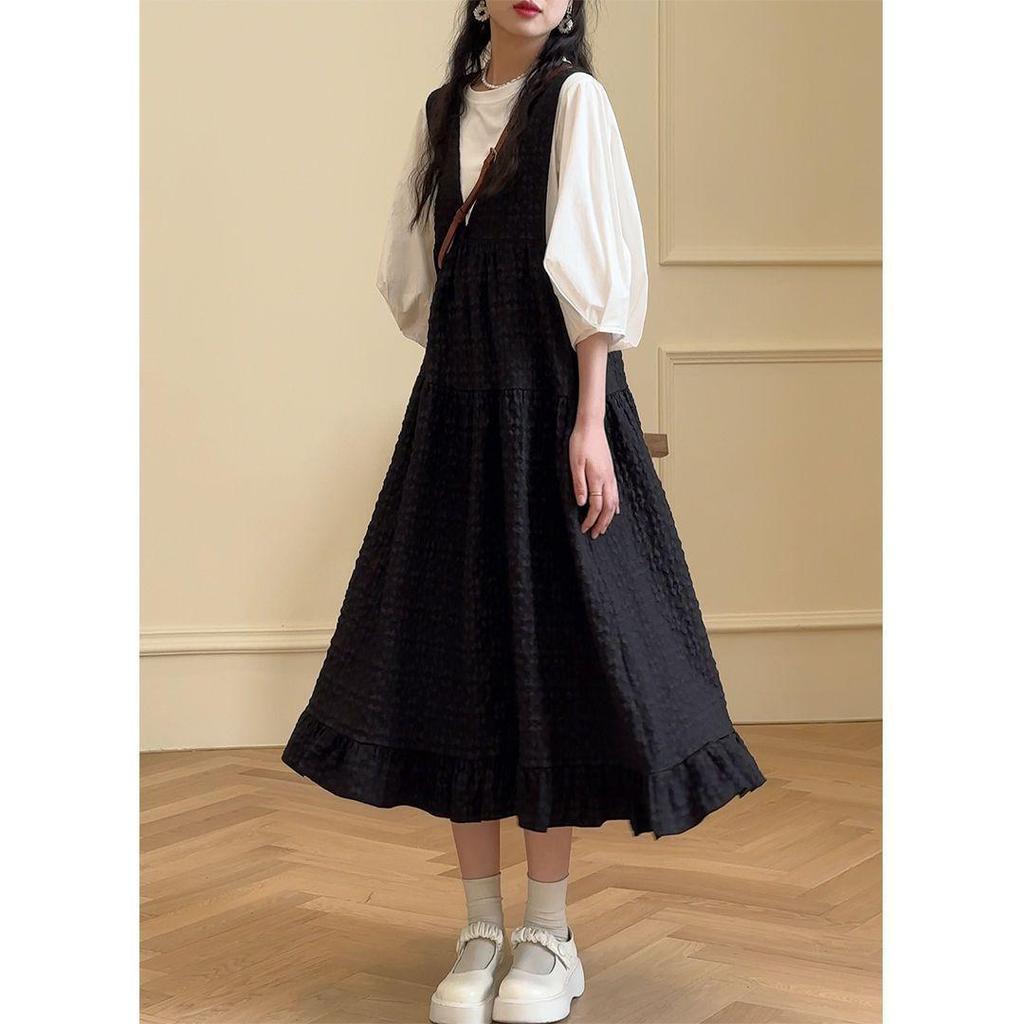 Retro Japanese V-Neck Strap Dress: Women's Korean Style, Loose Slimming, Plus Size Maternity Summer Fashion